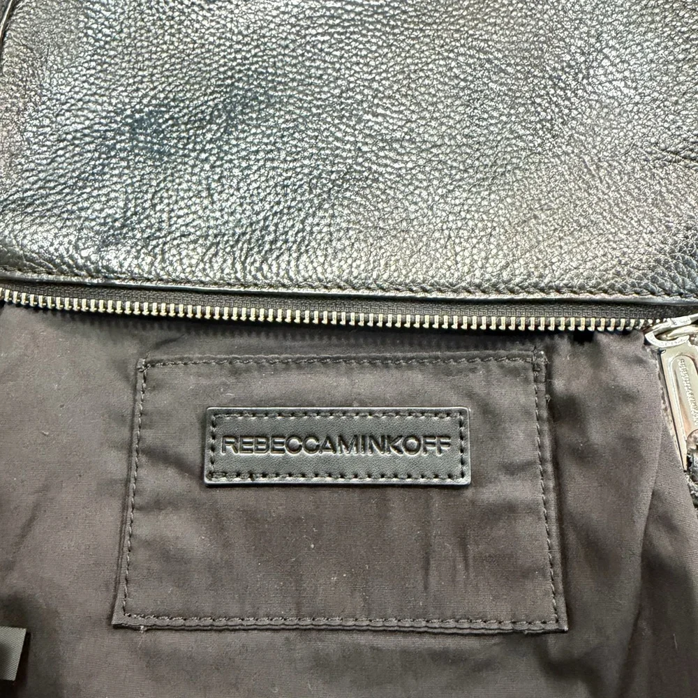 Rebecca Minkoff Avery Leather Crossbody Bag, Pebbled Black Silver Chain